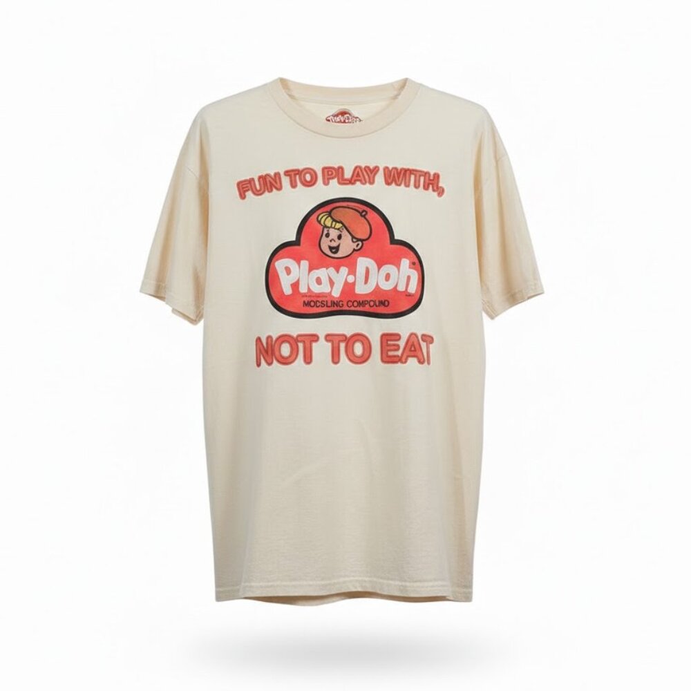 Play-Doh Graphic T-Shirt Men's L Cream Retro Logo Fun To Play With Not To Eat